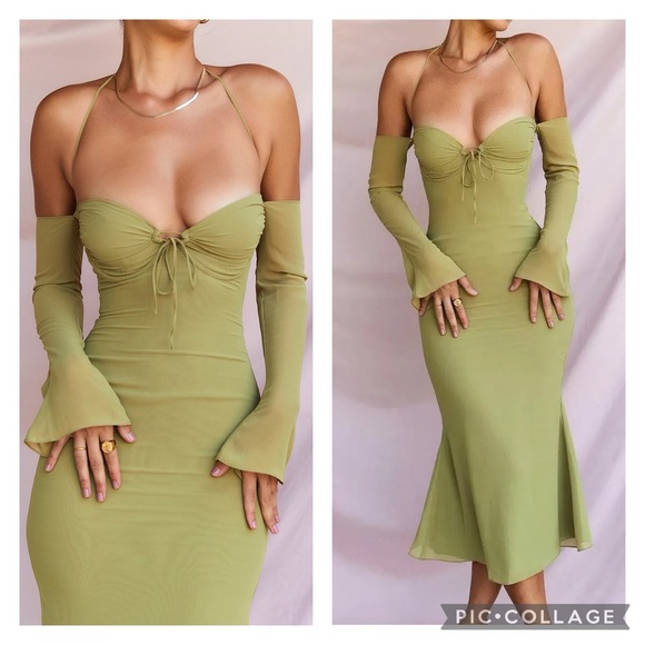 House of CB London NWT XS Olive Halter Midi Dress - Picture 7 of 16